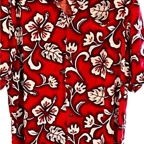 Hibiscus Collection Hawaiian Mens Shirt XL Short Sleeve Red Hawaiian Button Up - Picture 2 of 8